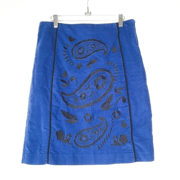 Boden Blue Velvet Embroidered Skirt 8L - Picture 2 of 4